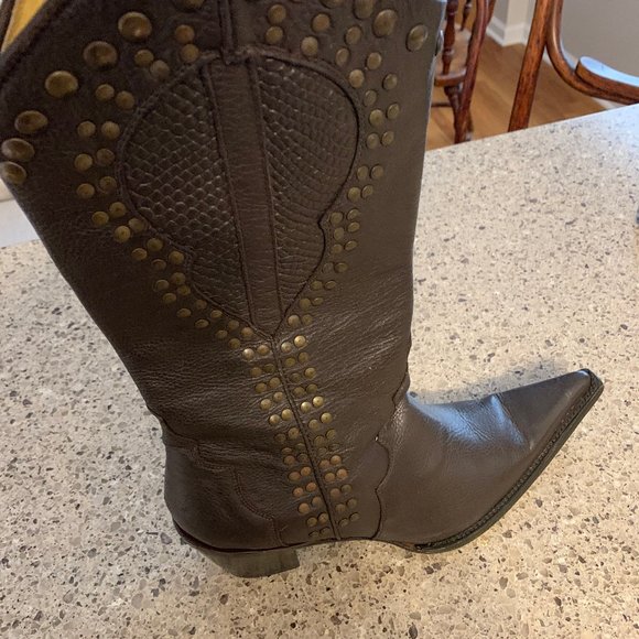 Women's Brown Leather Cowboy Boots - Picture 1 of 8